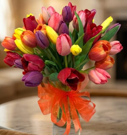 Jarrón 50 tulipanes de colores